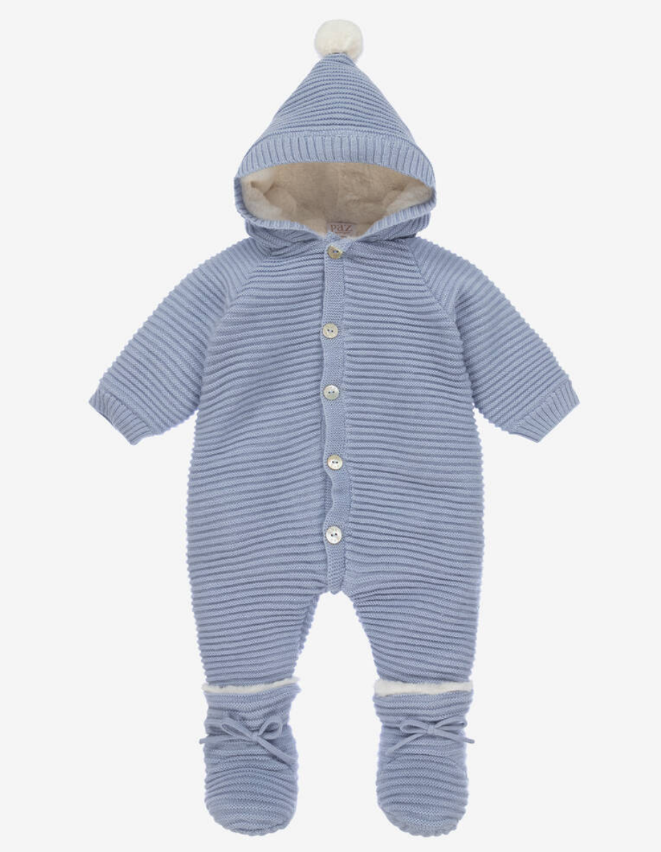 BLUE KNIT BABY SUIT WITH BOOTIES "BALANCIN"