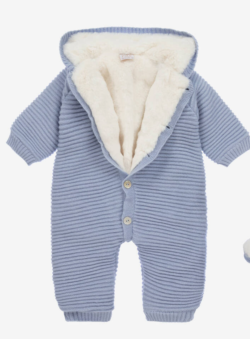 BLUE KNIT BABY SUIT WITH BOOTIES "BALANCIN"