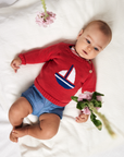 Red Sweater with Sailing Boat Design