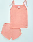 Knit shorts with a subtle pattern and decorative drawstring