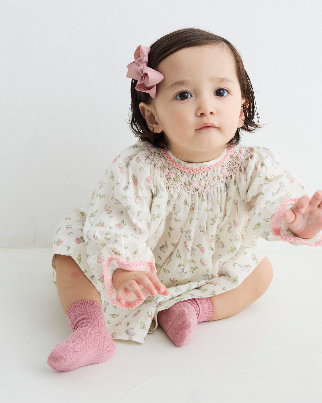 MIBONBON BUNNIES HANDSMOCKED BABY DRESS