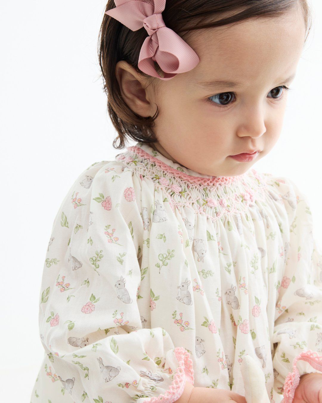 MIBONBON BUNNIES HANDSMOCKED BABY DRESS