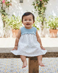 Set of short lightweight blue dress and matching bloomers