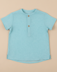 Aqua Linen Henley — Flat Lay Beige