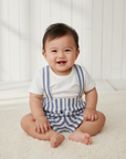 Asian Baby Boy in Stripe Suspender Shorts Studio Photo