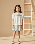 Girls Heart Embroidery Puff Sleeve Blouse