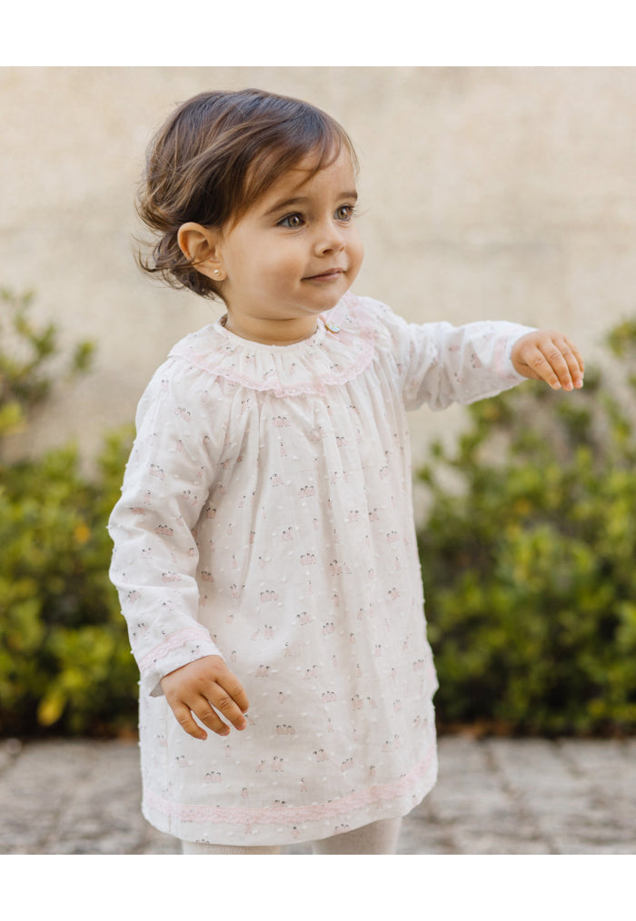 Long-sleeved dress for baby girl with a charming penguin print