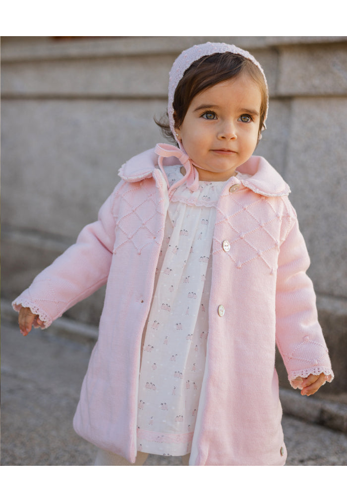 Long-sleeved dress for baby girl with a charming penguin print