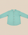 Mint green mandarin collar shirt flat lay