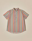 Colorful vertical striped shirt with Mao collar