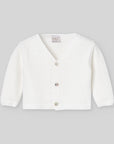 White Pearl-Button Knit Cardigan