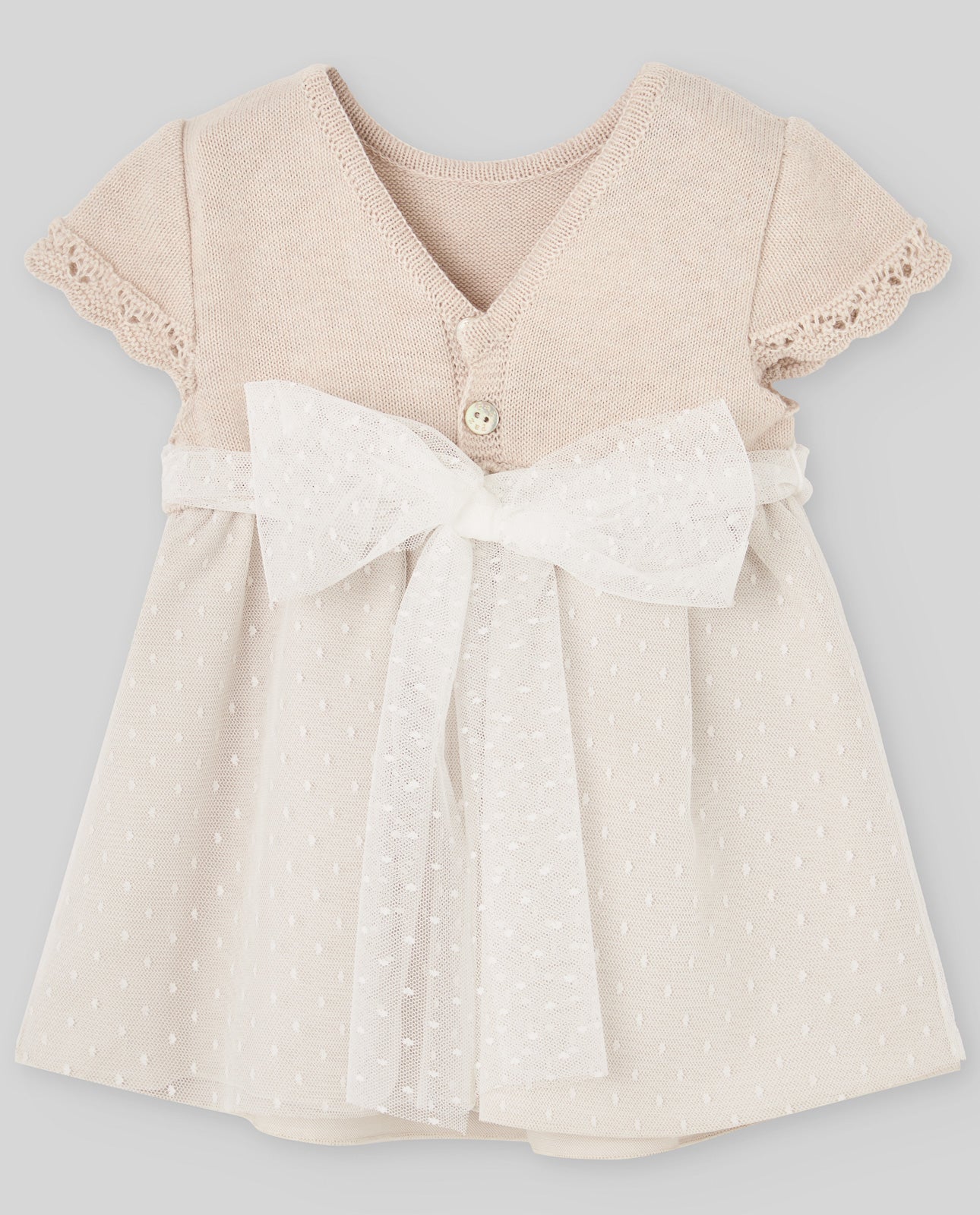 Ivory Tulle Polka Dot Dress with Back Bow