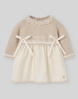 Beige Knit Dress with Tulle Skirt