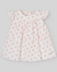Dress for girl made of printed fabric with delicate plumeti in pink