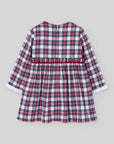 Navy, Red & Cream Plaid Dress with Velvet Belt