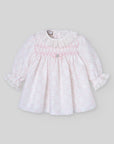 White Swiss Dot Dress with Pink Smocking & Lace Collar