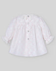 White Swiss Dot Dress with Pink Smocking & Lace Collar