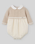 Beige Knit & Cream Bubble Romper