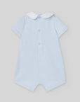 Short romper for baby boy with embroidered front band