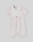 Short romper for baby boy with an embroidered chest panel