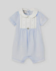 Short romper for baby boy with an embroidered chest panel