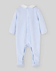 Blue Velvet Footed Onesie with Bunny Motif