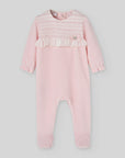 Pink Velvet Footed Onesie with Smocking