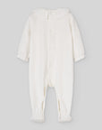 Cream Velvet Footed Onesie with Lace Trim