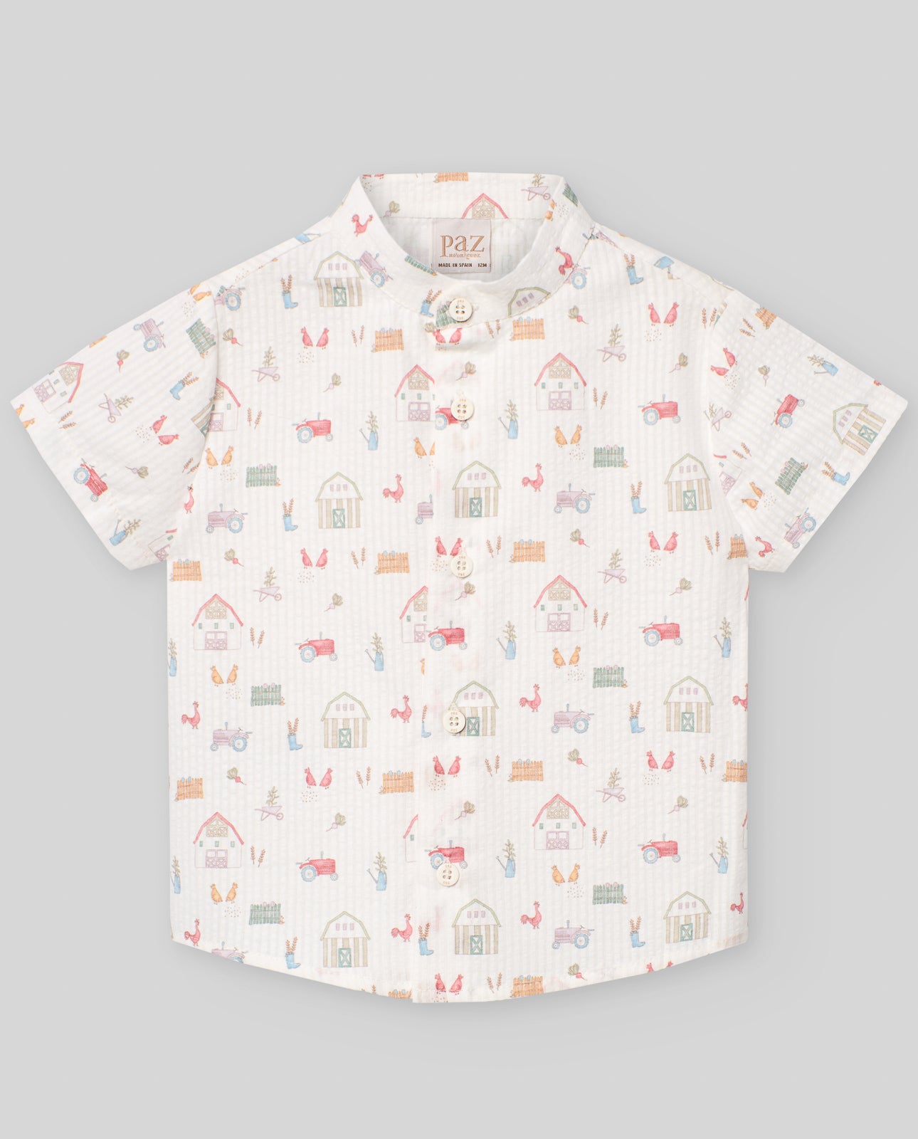 Boy summer shirt short sleeve in farm print