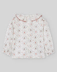 Basket & Plant Print Blouse with Ruffle Collar