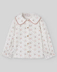 Basket & Plant Print Blouse with Scalloped Collar