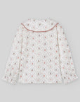 Basket & Plant Print Blouse with Scalloped Collar