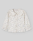 Floral & Pear Print Blouse with Ruffle Collar
