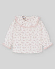 Bunny & Bow Print Blouse with Pink Lace Ruffle