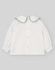 White Blouse with Sage Lace & Embroidered Collar