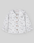 Goose & Foliage Print Blouse with Ruffle Collar