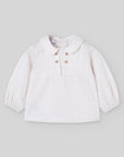 Cream Micro-Gingham Blouse with Button Placket
