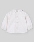 Cream Micro-Gingham Blouse with Button Placket