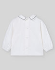 White Blouse with Black Stitched Collar