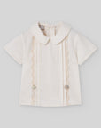 Cream Lace-Panel Blouse with Peter Pan Collar