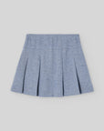 Blue Herringbone Pleated Skirt