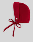Deep Red Velvet Bonnet with Ties