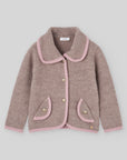 Beige Cardigan with Soft Pink Trim