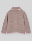 Beige Cardigan with Soft Pink Trim