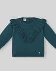 Girl Knitted Pullover with V-shaped ruffles