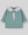 Baby Girl Green Sweatshirt with a Collar