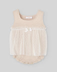 Knitted baby bodysuit with plumeti tulle overlay