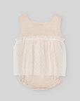 Knitted baby bodysuit with plumeti tulle overlay