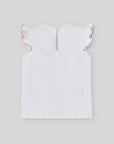 Sleeveless girl's T-shirt with ruffled shoulders