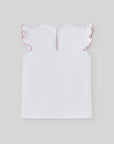 Sleeveless girl's T-shirt with ruffled shoulders